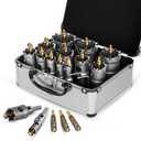 GSTK Upgrade Heavy Duty Carbide Hole Saw 14 Pcs, Metal Steel Hole Saw Drill Bit, TCT Hole Cutter, Alloy Hardness Upgrade, with 2*Extra Titanium Plated Pilot Center Drill and 2*L-Wrench