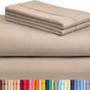 LuxClub 4 PC Queen Sheet Set, Deep Pockets Wrinkle Free Cooling Bed Sheets Hotel Bedding for Women, Men, Includes 1 Fitted Sheet, 1 Flat Sheet and 2 Pillowcases-Soft Light Khaki
