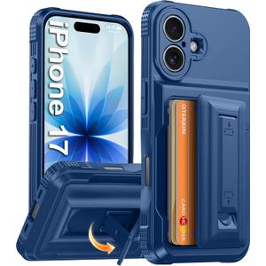 2 x Oterkin for iPhone 17 Wallet Case | 4-5 Card Holder | Stand, Blue 6.3" | RFID Blocking, Built-in Kickstand, Full Camera Protection | Heavy Duty Rugged Shockproof Phone Case for iPhone 17 6.3"