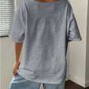 Women's Oversized Off Shoulder Graphic Tees Short Sleeve Bow Letter Print T Shirts Y2K Tops (Gray, L)