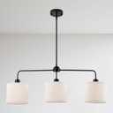 3 Lights Linear Chandelier, Farmhouse Kitchen Island Pendant Light Fixtures Over Table with Fabric Lampshade, Height Adjustable Pendant Light Fixture Industrial Black Hanging Lighting for Dining Room
