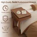 Solid Wood C Shaped End Table for Couch,Walnut C Table with Wheels,Rolling Side Table with Storage,Couch Desk with Adjustable Desktop,Rolling Tv Tray with Folding Shelf,Modern Couch Table