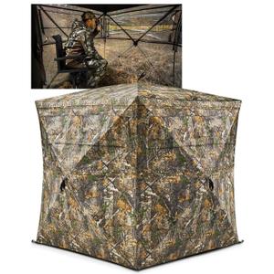 TIDEWE Hunting Blind 270°See Through with Carrying Bag, 2-3 Person Pop Up Ground Blinds, Portable Resilient Hunting Tent (Forest Fade Camo)