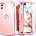 IDweel for iPhone 12 Case with Screen Protector, for iPhone 12 Pro Case, 3 in 1 Shockproof Slim Fit Hybrid Heavy Duty Hard PC Cover Soft Silicone Bumper Full Body Anti-Fingerprint Cover,Rose Gold
