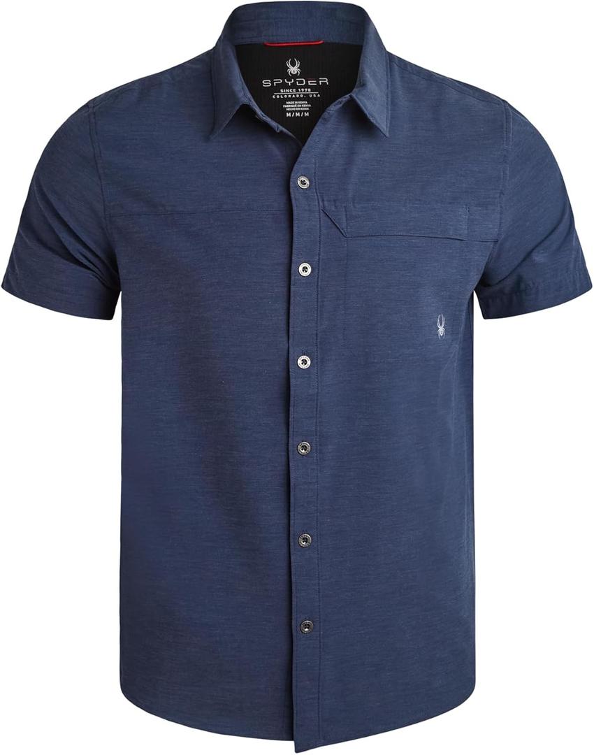 Spyder Mens Short Sleeve Button Down Shirts - Lightweight Stretch Casual Collared Dress Shirts for Men Travel Office Workwear (M)