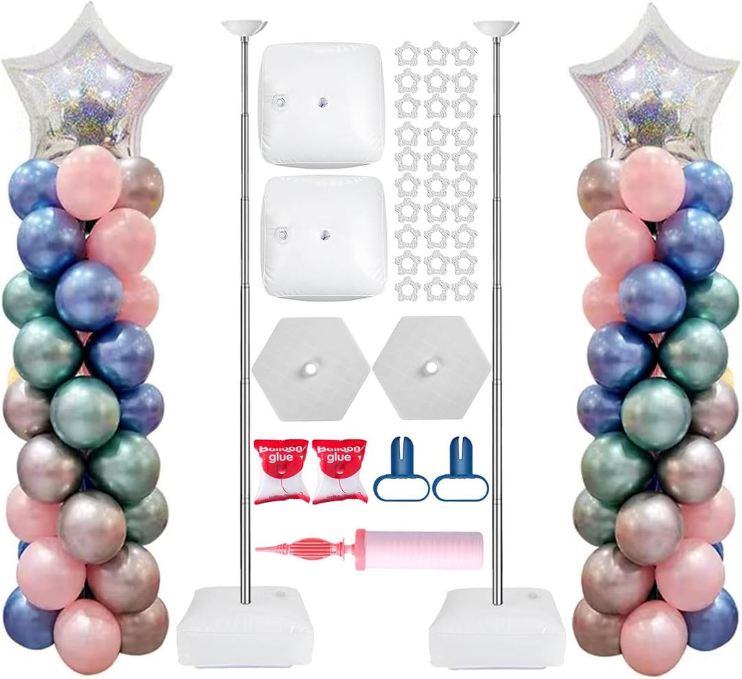 AooeDomi Metal Balloon Column Stand Set of 2, Reusable Telescopic Design, Height Adjustable from 1.57 to 7 Ft, Balloon Stander for Party Decorations