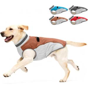 Dog Winter Coat for Medium Dogs, Adjustable Puppy Warm Jackets in Cold Weather, Reflective Pet Fleece Vest with External Attachment Points, Zippered Cold-Weather Dog Winter Clothes, M Brown