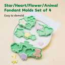 KALAIEN Animal Molds Silicone,Star Chocolate Mold,Heart Gummy Candy Molds Flower Fondant Molds for Candle Mold,ice Cube tray,Cupcake Topper,Polymer Clay Molds Set of 4
