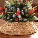 Mini 15 Inch Christmas Tree Collars - Woven Hyacinth Handmade 4-Piece Christmas Tree Base Covers with Prefabricated Opening for Small Space Christmas Base Decorations in Stairwells, Desks