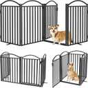 Malier Metal Freestanding Dog Gates with Door, 32'' Height Outdoor Indoor Dog Fences, 96'' Extra Wide Foldable Puppy Gate Free Standing Tall Pet Gate for Stairs, Hallways, Yard (Black, 4 Panels)