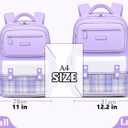 School Backpack for Teen Girls Bookbags Elementary High School Plaid Laptop Bags Women Travel Daypacks Purple Small
