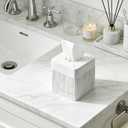 White Tissue Box Cover Square Resin Tissue Holder for Home Decor, Hand Poured Marble Ribbed Cube Tissue Box Holder 5.5 Inch Heavy Duty Luxury Tissue Box Case for Bathroom, Living Room, Office