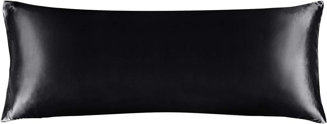 BEDELITE Satin Body Pillow Cover, Super Soft and Cooling Body Pillow Pillowcase for Hair and Skin, Breathable Silky Full Long Pillowcase Cover(20"x54", Black)