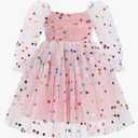 FYMNSI Kids Girls Flower Girl Dress Sheer Mesh Long Sleeve Ruffle Tulle Tutu Dress Toddler Baby Wedding Birthday Xmas Dresses 6-12 M