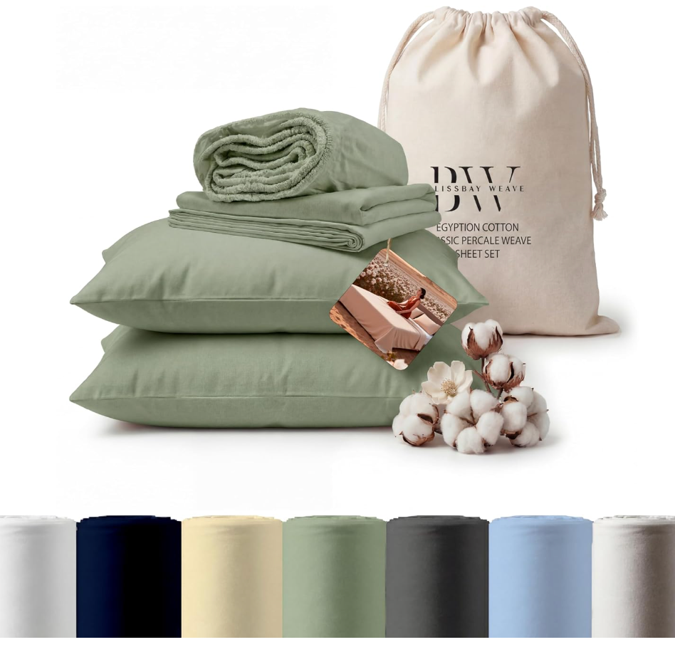 100% Cotton Percale Full Sheet Set 2 Sheets and 2 Pillowcases Sage