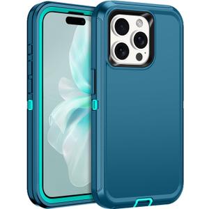 for iPhone 15 Pro Case Heavy Duty Protective Shockproof Dropproof 3-Layer Full Body Protection [Without Screen Protector] Tough Rugged Cover for Apple iPhone 15 Pro 6.1",Turquoise