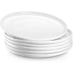Jassceram 8.5 Inch Small Dinner Plates Set of 6, Ceramic Plates for Salad, Snack, Dessert and Appetizer - Microwave, Oven and Dishwasher Safe, Scratch Resistant and Lead-free, White
