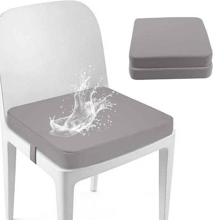 15x15 inch Square Stool Cushions,Indoor Outdoor Non-Slip Dining Chair Cushion with Straps, 15" Waterproof Seat Pads Set of 2, Cushion Only, Grey