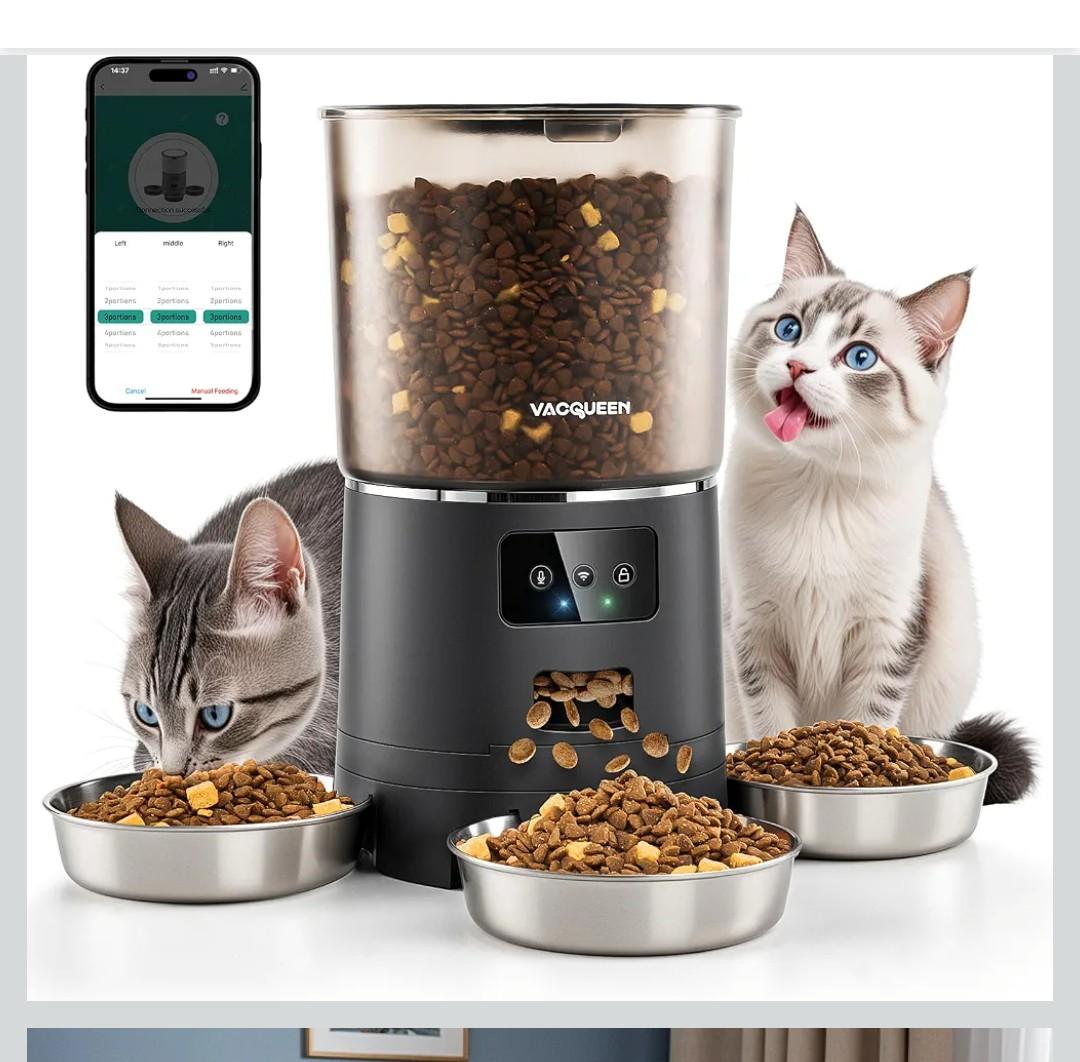 Automatic Cat Feeder for 3 Cats, 6L/25 Cups Smart WiFi Pet Feeder, Strong Anti-Jam System, Dual-Effect Desiccant Cat Food Dispenser, with 10S Voice Recorder for Cats and Small Dog(Black)