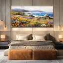 JUDASJART Canvas Wall Art For Living Room Large Wall Decor For Bedroom Ocean Landscape Painting Flowers Watercolour Pictures Blue Beach Artwork Office Decorations Farmhouse Home Decor Wood Framed, 60"L x 30"W
