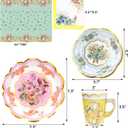 WorldBazaar Tea Party Supplies Floral Party Dinnerware 12 Set Paper Tea Cups and Saucers, Plates Napkins Tablecloth Birthday Table Decorations Girls Kids Adults Woman