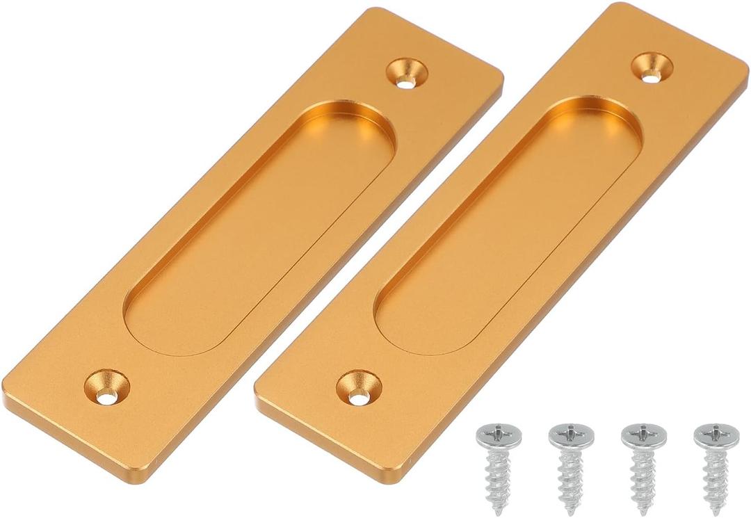uxcell 2 Pcs Rectangle Recessed Sliding Door 6" Finger Flush Pulls, Handle Stainless Steel Recessed Pocket Door Pull with Screws for Home Bathroom Barn Closet Window, Gold Tone