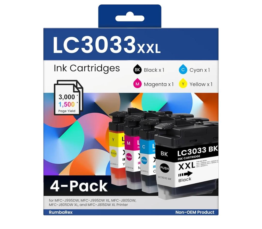 LC3033 LC3033XXL Ink Cartridges Super HighYield LC30334PKS Replacement for Brother LC3033 XXL Ink Cartridges for MFCJ995DW MFCJ805DW MFCJ815DW MFCJ995DW XL MFCJ805DW XL Printer Ink 4Pack