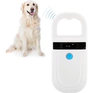Microchip Reader, Rechargeable Pet RFID EMID Micro Chip Reader Scanner 134.2kHz 125kHz 15 Digits Supports FDXB (ISO11784 / 11785) for Dogs Cats Pigs Animal (White)