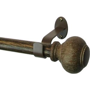 Elrene Home Fashions Rhinebeck Single Faux-Wood Curtain Rod, For Curtains and Drapery with Rustic Cap Finials, 1-Inch Diameter, 86"-120" Adjustable Rod, Antique Walnut