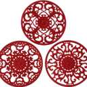 Extra Thick Silicone Trivet Mat for Hot Dishes, Hot Pots and Pans, Pot Holder, Hot Pad to Portect Your Table and Countertop, Kitchen Decor and Accessories,Merlot Red,Set of 3