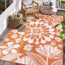 Ileading Outdoor Plastic Straw Rug 6x9ft Funny Floral Style Reversible Patio Area Rugs Waterproof Non Shedding Portable Carpets for Rv Outside Deck Pool Beach Picnic Camping (Orange) (6' x 9' (Rectangular), Floral Orange)