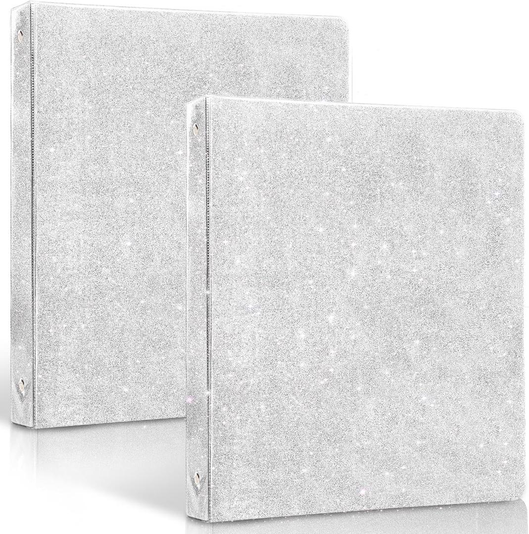 2 Pcs 3 Ring Binder 1 Inch Binder Organizer (10'' x 11.6'') Holds 8.5 x 11 Letter Size 300 Pages,Glitter Pink Binders for Office Supplies Planning Silvery (Silvery)