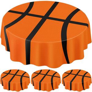 4 Pack Round Basketball Tablecloth 84 Inch Plastic Basketball Party Decorations Disposable Table Cloth Washable Disposable Circle Table Cover for Birthday Party Supplies Decoration