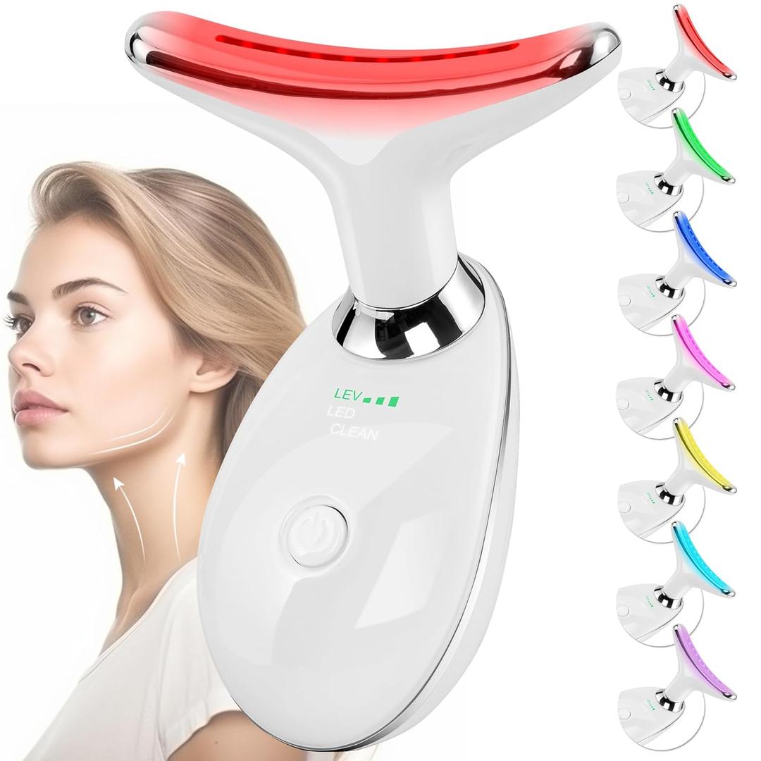 Facial Massager Red-Light-Therapy-for-Face and Neck, Face  culpting Wand with 7 Color (White)