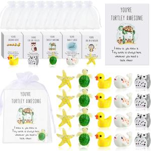Fumete 50 Set Employee Appreciation Gifts Bulk for Coworkers Thank You Staff Gift Animal Pun Inspirational Note Cards Funny Resin Ducks Stars Whales Turtles Owls Office Pocket Favors