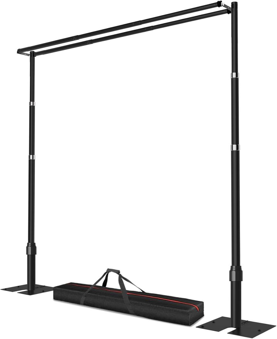 10x10ft Pipe and Drape Backdrop Stand, Double Crossbar, Heavy Duty Adjustable Background Frame with Metal Base for Parties Photography Wedding Photoshoot Decoration - Black