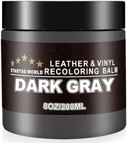 STARTSO WORLD Leather Recoloring Balm, Dark Gray Leather Repair Kit for Furniture, Leather Dye, Leather Color Restorer for Couches, Leather Couch Paint | Repair, Restore Old, Faded Leather