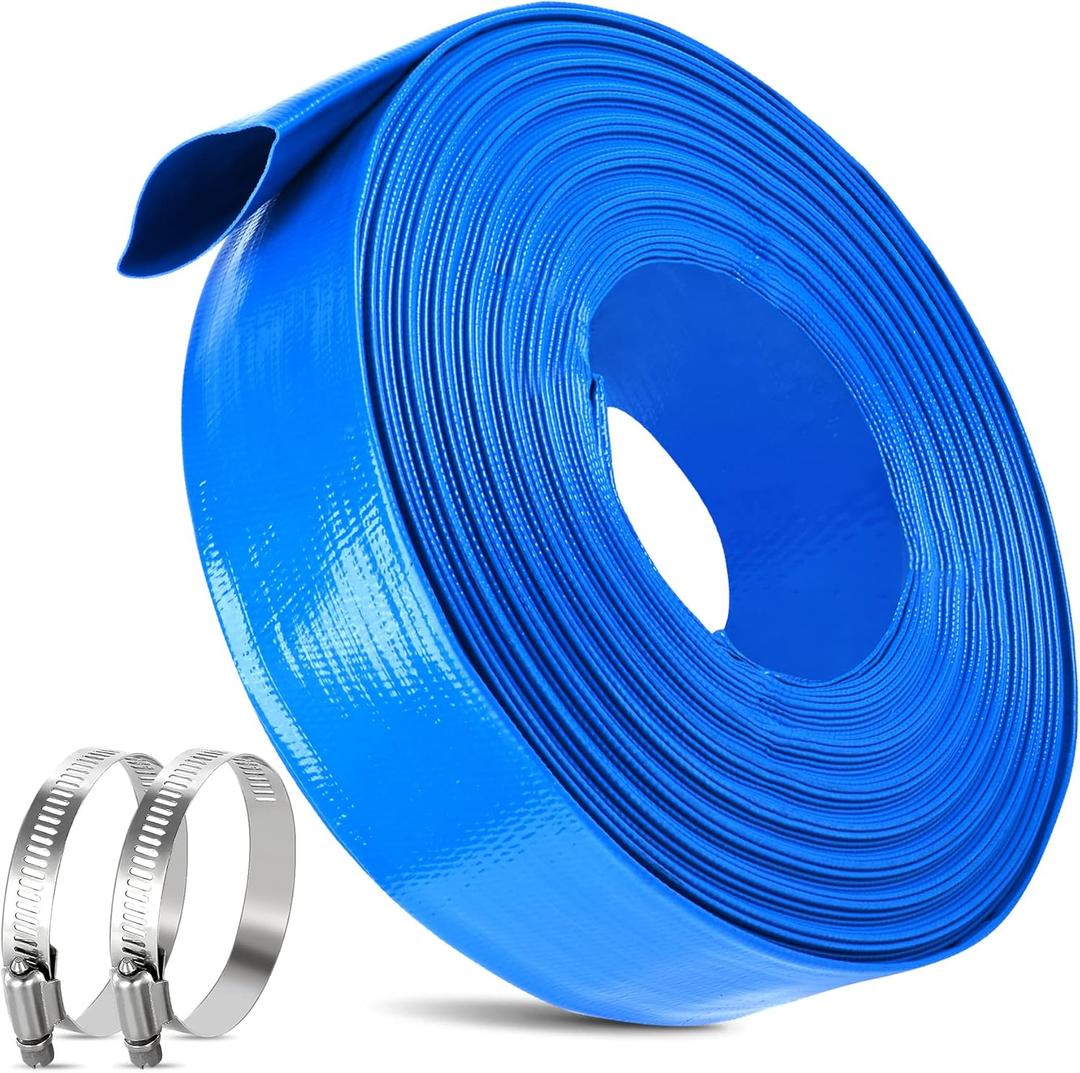 2 IN x 30FT Pool Backwash Hose Heavy Duty Drain Discharge Double PVC Layflat Hose with 2 Clamps, Weatherproof Burst Resistant for Water Transfer, Sump Pump, Pool Filter, Pool Drain (9.2M,Blue)