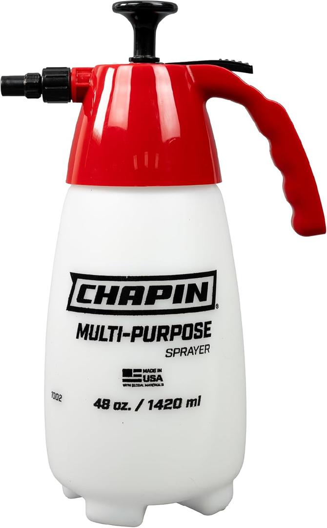 Chapin 1002 Handheld Pump Sprayer, 48oz, MultiPurpose, Lawn & Garden, Translucent Poly Tank, WideMouth Opening, Adjustable Cone Nozzle & AntiClog Filter for Weed, Fertilizer & Pest Applications