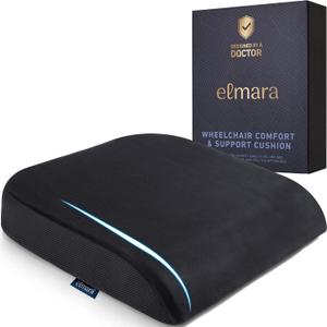 Elmara Doctor-Designed Wheelchair Seat Cushion is The Ultimate Comfort Solution  Thick Wheelchair Cushion Relieves Back & Sciatica Pain  Wheel Chair Cushion for Seniors, Wheelchair Pad (Black)