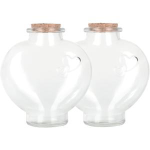 Magic Season Decorative Glass Bottles with Cork Stoppers (12 fl oz. Heart-Shaped Bottles / 2 Pcs)