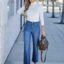 GRAPENT Straight Leg Jeans for Women High Waisted Stretchy Frayed Raw Hem Loose Denim Pants Casual Baggy Jean Trousers (Blue, M)