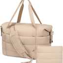 JUNGYOON Gym Bag for Women  Lightweight Weekender Overnight Bags with Toiletry Pouch, Quilted Travel Duffle Carry On Bag (Khaki)