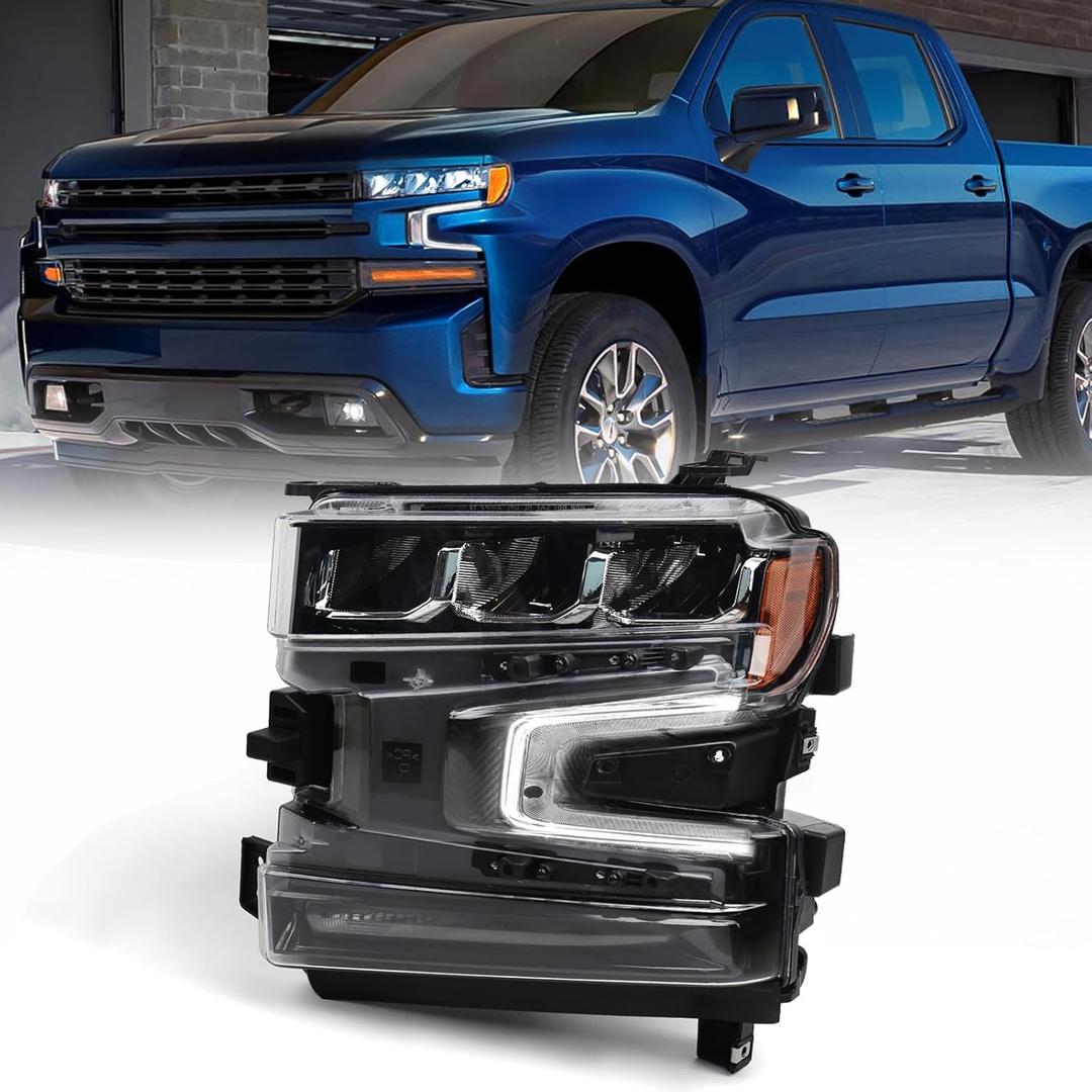 Full LED Headlight Assembly for Chevy Silverado 1500 2019 2020 2021 2022 Pickup Truck LT/LT Trail Boss/LTZ 1500 Head Light Lamp Left Driver Side 84621850 GM2502497(Not for Halogen Model)