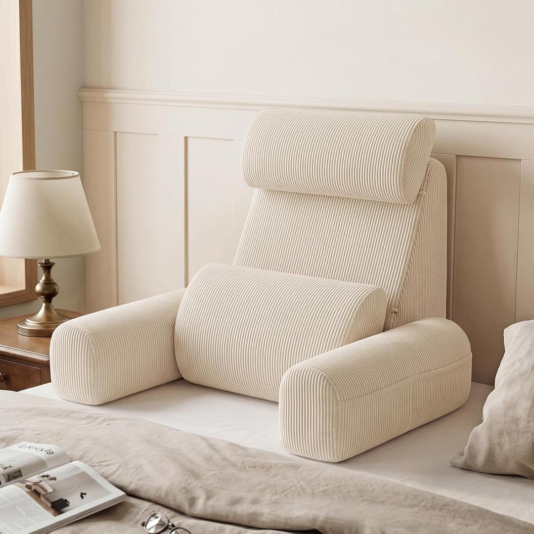 Blissful Diary Reading Pillow with Adjustable Neck & Lumbar Support, Beige, Standard