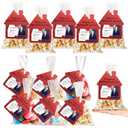 Hoolerry 100 Set Open House Popcorn Bag with Tag Real Estate Agent Thanks Tag Business Card House Shaped Paper Gift Popcorn Candy Biscuits Bag for Estate Agent Favors Supplies(Red Color)