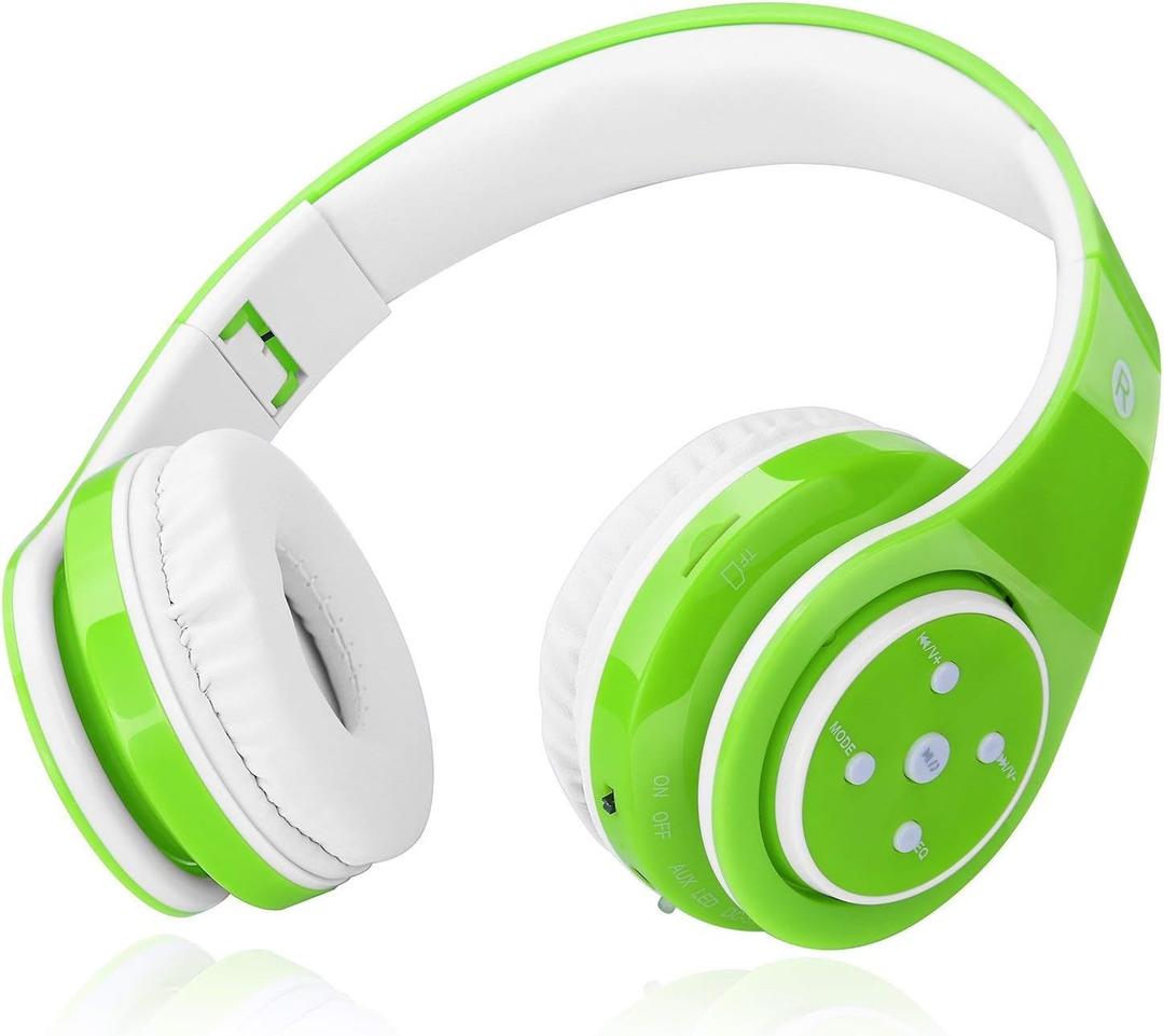 Kids Bluetooth Headphones 85db/110db Volume Limit Wireless/Wired Aux Port Foldable Noise Protection Over-Ear Build-in Mic Headphones for Kids Adults Travel School Phone Pad Tablet PC Green
