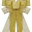Large Burlap Christmas Wreath Topper Bows - Gold Glitter Ribbon Bows for Indoor/Outdoor Decorations