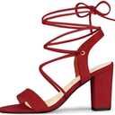 Allegra K Women's Lace Up Block High Heels Sandals (9, Red)
