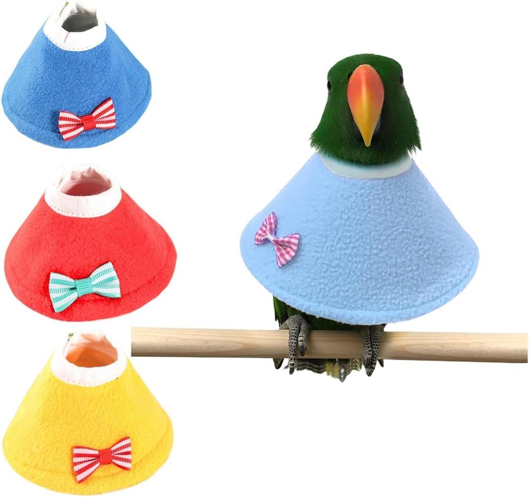 MANON ROSA Bird Collars for Feather Plucking - Soft Adjustable Neck Protector to Stop Biting, Breathable Cone for Small Breed Cockatiels Conures Lovebirds Eclectus Green Cheek Parakeets (3 Packs)